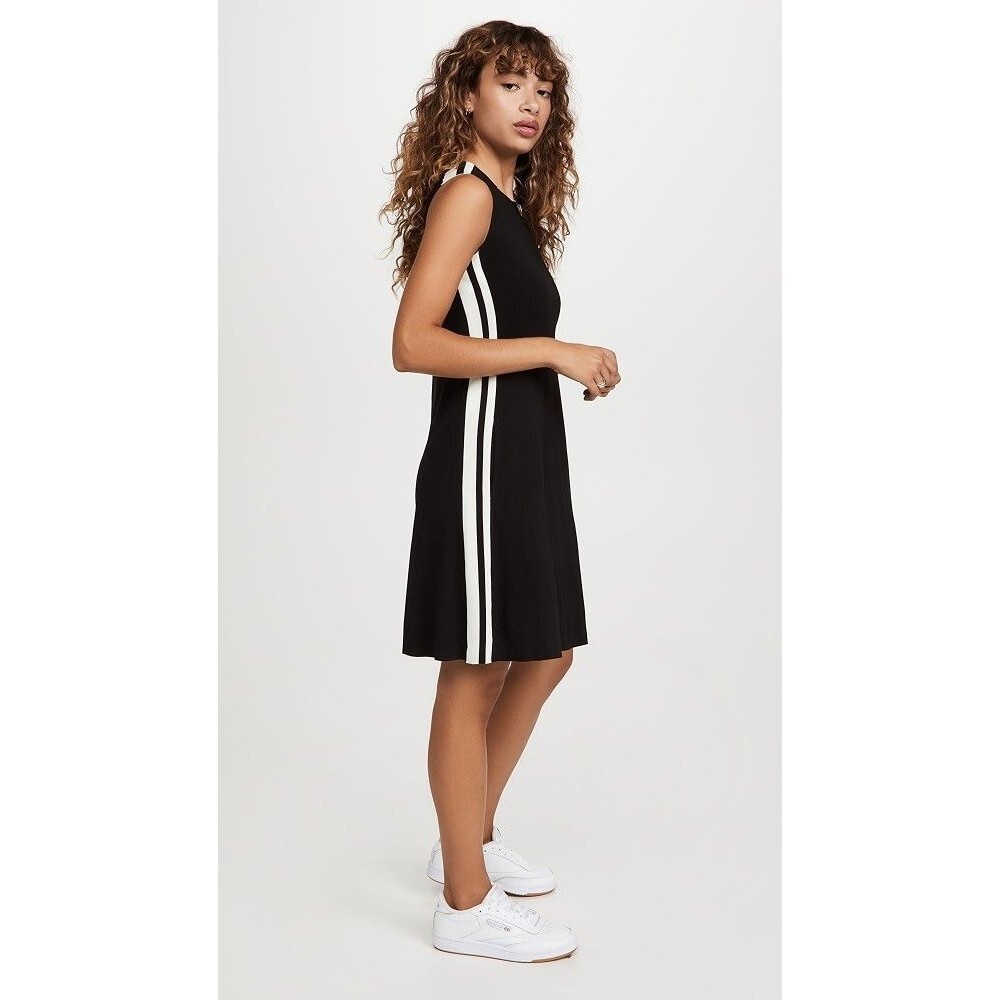 Norma Kamali Black White Striped Sleeveless Swing Dress Women's Small